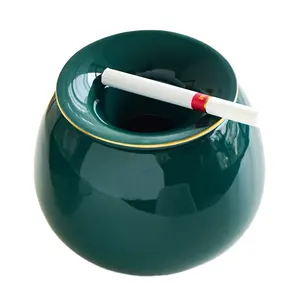 Cinzeiro de cerâmica redondo à prova de vento para cigarros com tampa removível para uso interno e externo 11x11x8.5 cm