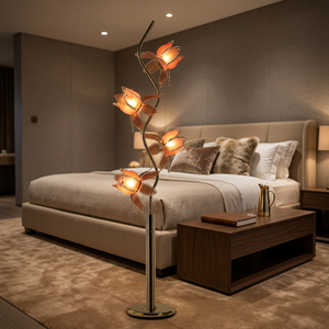 Lámpara de Pie Decorativa con Forma de Loto, Pantalla de Lino con Diseño de Pétalos para Sala de Estar, Dormitorio, Oficina, Decoración del Hogar, Bombilla Incluida - Product Image 1