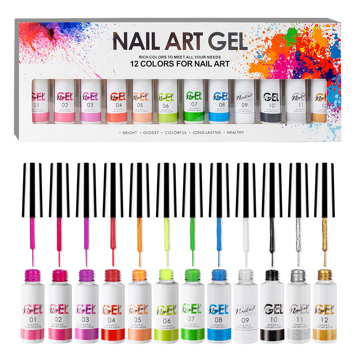 Nail Art Lacquers Beauty Salon 12 Colors Paint Gel Nails Set Soak off Painting polish Line nail gel Kit