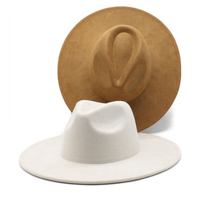 Nouveau <span class=keywords><strong>chapeau</strong></span> Fedora personnalisé à la mode pour hommes et femmes 6 couleurs daim large bord <span class=keywords><strong>Borsalino</strong></span> Trilby Jazz <span class=keywords><strong>chapeau</strong></span> pour une utilisation décontractée en plein air - Product Image 1