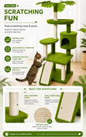 Arbre à chat décoratif en forme de plante, avec poteaux à gratter en sisal naturel, tour d'escalade multi-niveaux en velours, carton écologique