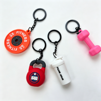 Porte-clés personnalisé en caoutchouc de silicone et PVC, design haltère de fitness et haltères kettlebell, avec ouvre-bouteille intégré, style dessin animé 3D