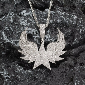 Large Winged Star Pendant, Copper CZ Encrusted Star Necklace, Hip Hop <b>Iced</b> Out Jewelry - Product Image 5