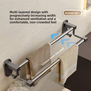 Porte-serviettes mural en acier inoxydable gris, style luxe léger, installation sans perçage, étagère de salle de bain - Product Image 3