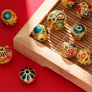 Cuentas de cloisonné redondas chapadas en oro, proceso de goteo de aceite, material de cobre, cuentas sueltas para pulseras DIY, accesorios para la fabricación de joyas - Product Image 3
