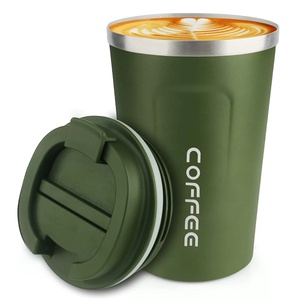 แก้วกาแฟสแตนเลสผนังสองชั้นแบบนำกลับมาใช้ใหม่ได้แก้วมัคเก็บความร้อนเซรามิกมีฝาปิดออกแบบได้ตามต้องการ12ออนซ์ - Product Image 1