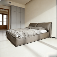 Modernes Kingsize-Bettgestell mit weicher Polsterung aus echtem Leder, langlebiger Kiefernholzkonstruktion, geräuscharmem Betrieb und Antikollisionsdesign.