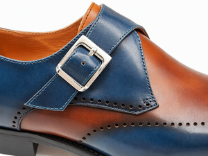 Blue <b>Brown</b> Two Tone Genuine Leather <b>Monk</b> Strap <b>Shoes</b> for <b>Men</b> Slip On Dress <b>Shoes</b> Round Toe Brogue Office Career Business Wedding - Product Image 6