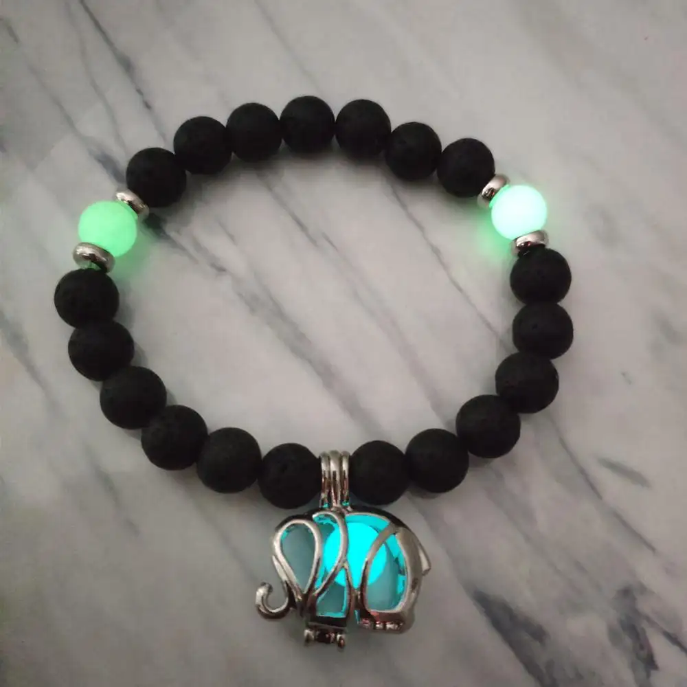 Leuchtendes Armband Edelstein Perlen Elefanten Armband Legierung Nachtlicht Stein & Lava Modeschmuck schwarz