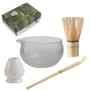 Juego de té Matcha japonés de 4 Uds., caja de regalo de vidrio transparente al por mayor, Kit de Matcha con cuenco de Caño vertedor, juego de Matcha elegante - Product Image 1