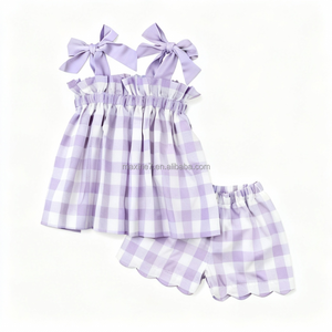 Set di abbigliamento per ragazze estate bambini senza maniche Slip Dress set Design a quadretti nuovo stile per bambini vestiti per bambini - Product Image 3