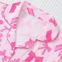 Set Piyama Cardigan Wanita Musim Panas Terlaris E-commerce Lintas Batas, Motif Pita, Kerah Lipat, Lengan Pendek, Celana Pendek