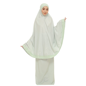 Vestido Tradicional Modesto SIPO Malasia para Mujer, Conjunto de 2 Piezas para Jilbab Abaya con Dobladillo de Encaje, Satén Tudung Telekung, Ramadán, Eid Musulmán - Product Image 1