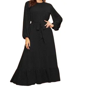 Maxi Elegant Women Dresses Muslim Turkish Abaya UK Belt Polka Dot Chiffon Dress Women Maxi Elegant Women Dresses