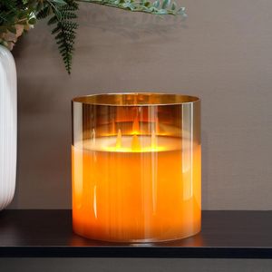 Batteriebetriebene 3-Docht Flammenlose Säulenkerze aus Echtwachs im Großen Glas <span class=keywords><strong>mit</strong></span> LED-Licht, Fernbedienung und <span class=keywords><strong>Timer</strong></span> für Heimdekoration - Product Image 1