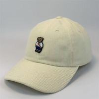 Gorra de béisbol retro de pana con bordado de oso para otoño/invierno, para hombre y mujer, con visera pequeña y ancha, informal, con hebilla metálica de seis piezas.