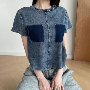 2025 personnalisé recadrée Vintage femmes lavage à l'acide tricoté T-Shirt coupe ample 100% coton décontracté été hauts - Product Image 5