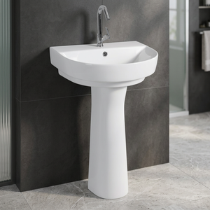 Ensemble de lavabo moderne carré en céramique avec piédestal intégré et trou pour robinet, pour salle de bain et hôtel, équipement sanitaire - Product Image 3
