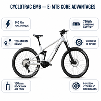Vélo de montagne électrique à suspension souple EM6 de troisième génération avec cadre en alliage d'aluminium, moteur central M430 à huit vitesses, 12 vitesses