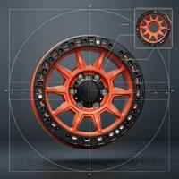 Jantes forgées en alliage d'aluminium orange personnalisées 4x4 tout-terrain avec anneau simulé Beadlock pour SUV/Pick-up 17/18 pouces à rayons multiples