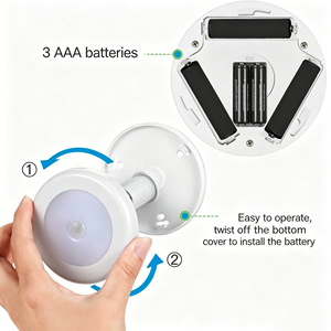 Circular Smart LED Night <b>Light</b>, <b>Battery</b>-Powered Magnetic Motion <b>Sensor</b> <b>Light</b> for Cabinet, Bedside, Wardrobe, Closet - Product Image 4