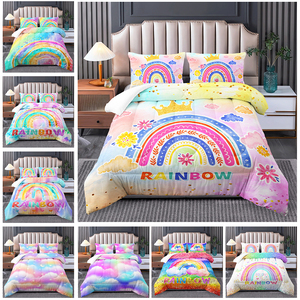 Ensemble <span class=keywords><strong>de</strong></span> literie pour chambre <span class=keywords><strong>de</strong></span> fille rose avec nuages peints en arc-en-ciel et animaux <span class=keywords><strong>de</strong></span> dessin animé, <span class=keywords><strong>hiver</strong></span> chaud, moderne, 3 pièces - Product Image 2