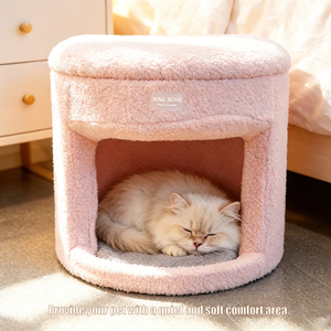 Tabouret de rangement multifonctionnel en laine unie personnalisé pour humains et animaux domestiques, lit-caverne moderne amovible et lavable de luxe pour chiens et chats - Product Image 5