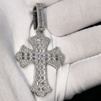 Pendentif Hip Hop Croix Gothique en Argent Sterling 925 avec Moissanite VVS GRA intégrale, style Icy Baguette, Bijoux Fins