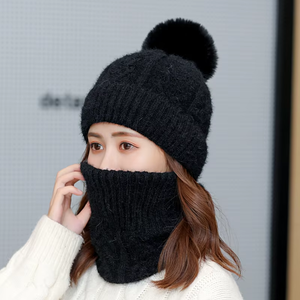 Ensembles de <span class=keywords><strong>bonnet</strong></span> et écharpe à <span class=keywords><strong>pompon</strong></span> pour femmes épaissi et chaud pour les sports d'extérieur des fabricants - Product Image 4