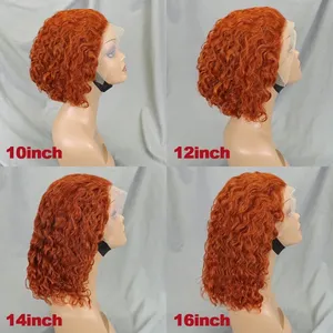 350 gingembre Orange vague d'eau perruques de cheveux humains 13x4 dentelle frontale vague profonde dentelle perruques 200% densité courte bouclée <span class=keywords><strong>Bob</strong></span> perruque pour les femmes - Product Image 5