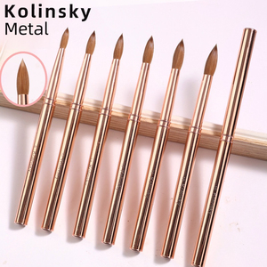 Pinceau à ongles en acrylique 100% Kolinsky, taille 16, manche or rose, pinceau à poudre à bord cranté, logo personnalisé - Product Image 1