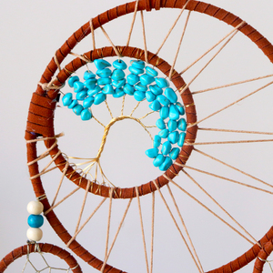 Attrape-rêves bohème turquoise fait main avec plumes pour décoration murale de chambre et maison, art mural bohème - Product Image 4