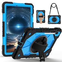 Étui antichoc bicolore pour Samsung Tab S10 Lite S10 FE S9 FE S9 11 avec support rotatif à 360°, dragonne, bandoulière et porte-stylet pour enfants