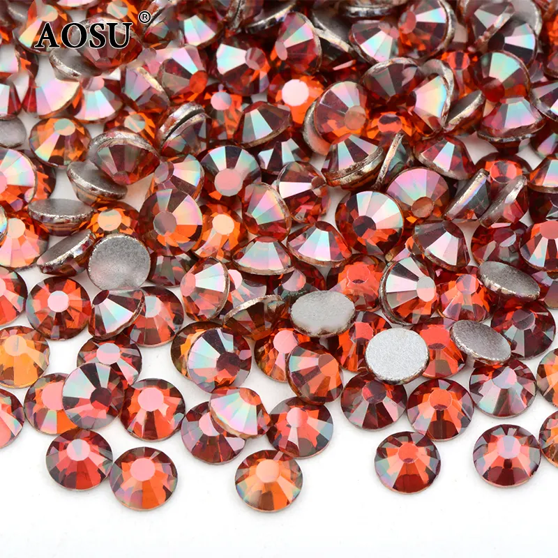 AOSU-SS3-SS50 de diamantes de imitación con purpurina decorativa, apliques redondos de Cristal AB, para fabricación de joyas