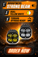 KEVANLY Work060 Spot Fog Pod Work Light Truck Car Bumper Yellow 8000LM Offroad 4X4 Auxiliary LED Driving OE STK4031B 365 Days