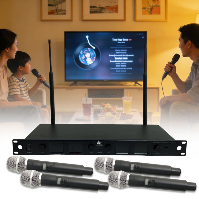 Professional 4-Channel Handheld Wireless Microphone System Dynamic Stage Audio Sound Mic Equipment for Conference Singing