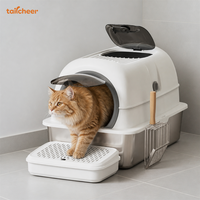 Bac à litière pour chat en acier inoxydable Tailcheer, avec capot fermé, entrée ronde, couvercle rabattable, pelle à litière incluse, vente en gros OEM ODM