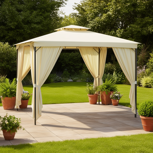 Gazebo cuadrado Cream Garden Pavilion 118.1 X 118.1 X 88.6 pulgadas con estructura de acero y cortinas laterales para uso en exteriores - Product Image 2