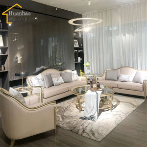 Set di Divani in Pelle di Lusso Moderno per Villa, Divano con Struttura in Legno Curvo e Imbottitura in Spugna per Arredamento Soggiorno - Product Image 5