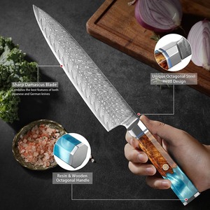 Couteau de chef Damas ambidextre en bois, importé de Chine, avec cœur en acier AUS-10, semi-fait main, traité thermiquement, style occidental pour la cuisine - Product Image 6