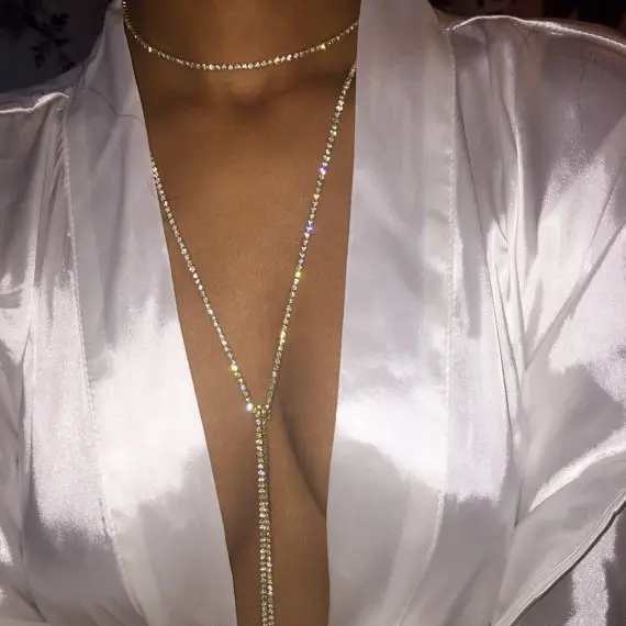 Trendy Sexy Crystal Tennis Chain Necklace Party Jewelry Choker Tassel Long Bling Iced Out Luxury Fashion Necklaces