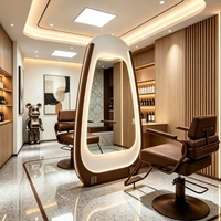 Miroir de Salon Classique de Luxe en Verre LED en Forme de Goutte d'Eau, sur Pied, Éclairé par LED Chaudes, avec Prises Intégrées