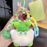 Article populaire : Porte-clés et pendentif de sac en peluche, motif dessin animé, avec figurine briquettes et lunettes de soleil noir-vert contrastées