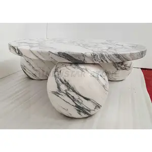 Newstar Stone Design moderno di lusso personalizzato intaglio sfera sfera basso rotondo tavolino da caffè in marmo italiano