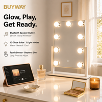 Miroir de Maquillage Lumineux avec Haut-Parleur Bluetooth, Base Large, Intensité Réglable par Touche, Rechargeable Type-C, Cadeau Hôtelier, Miroir de Coiffeuse, Marque Privée