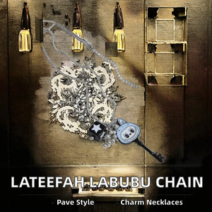 Lateefah moda aleación tamiz aceite goteo Labubu llavero colgante collar lindo con cuentas para cadena de caja de fiesta para niños - Product Image 2