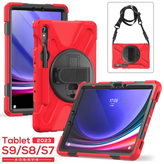 Kids Tab A 10.1 S6 Lite 2024 S10/S9/S9fe/S10fe/S10lite/S8/S7 S11 Kickstand Shock Case Cover With Hand & Shoulder Strap