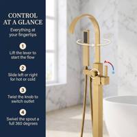 Robinet de baignoire sur pied contemporain à col de cygne avec douchette à main rotative à 360° pour appartement