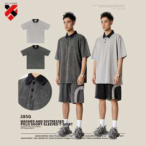 Местный склад 285 г 100 хлопковая Тяжелая Ретро рубашка-поло мужская футболка Свободная футболка с лацканами и короткими рукавами для мужчин - Product Image 3