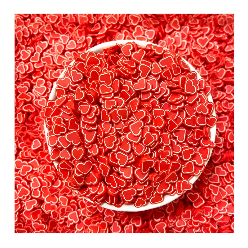 Rouleau de tranches en argile polymère pour la saint-valentin, 100 pièces, 5 MM, petite taille, 1 KG par sac, tissu en forme de cœur rouge, pour pulvérisation de tranches, pour l'artisanat des ongles
